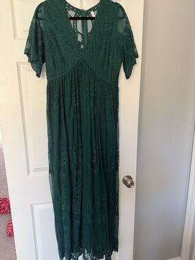 Pinkblush Emerald Green Lace Maxi Dress